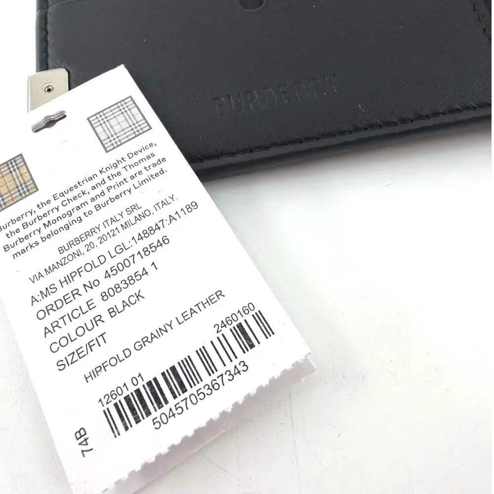 Burberry Men's Black Hipfold Granny Leatherv B-cut Bi-fold Wallet One Size